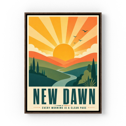 New Dawn – Retro Sunrise Landscape Art Print
