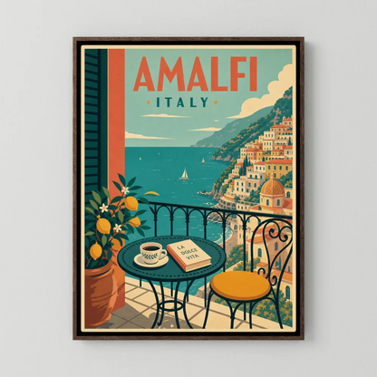 Amalfi Italy Coast Balcony Vintage Travel Poster Art Print