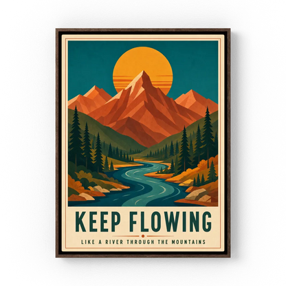 Keep Flowing – Retro Mountain & River Art Print