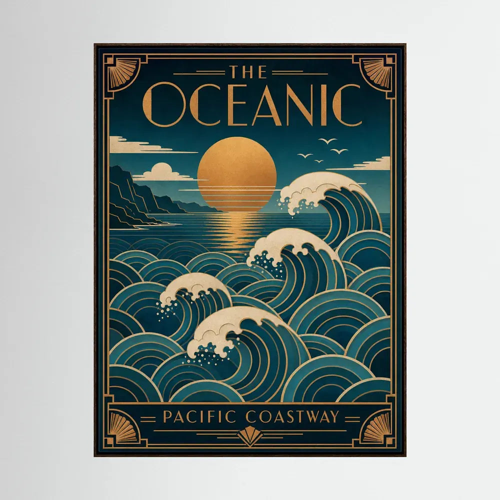 The Oceanic: Pacific Coastway – Vintage Art Deco Ocean Waves Print