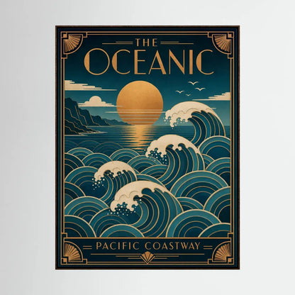 The Oceanic: Pacific Coastway – Vintage Art Deco Ocean Waves Print
