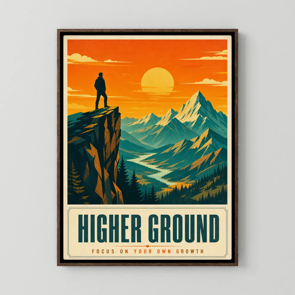 Higher Ground – Retro Mountain Landscape Art Print