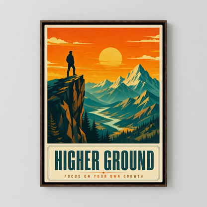Higher Ground – Retro Mountain Landscape Art Print