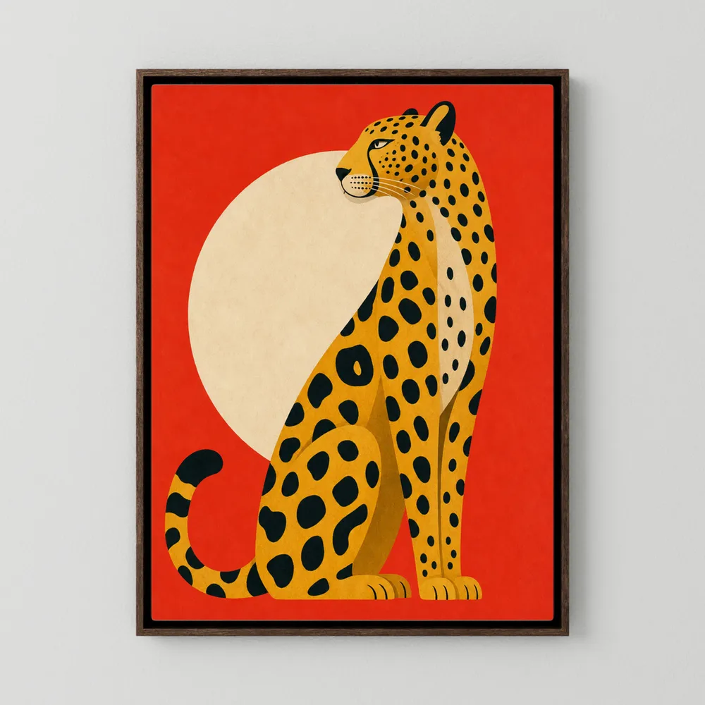 Mid-Century Modern Cheetah Red Sun Retro Art Print