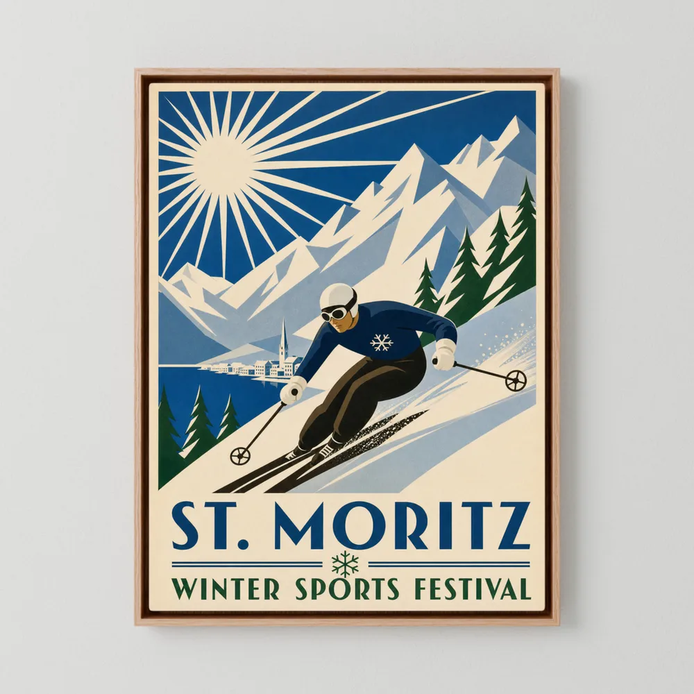 St. Moritz: Winter Sports Festival – Vintage Swiss Alps Ski Poster Print