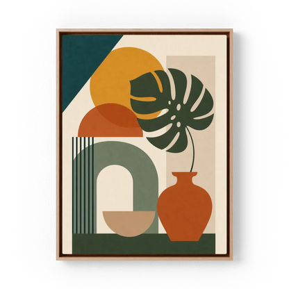 Mid-Century Monstera & Abstract Shapes Art Print