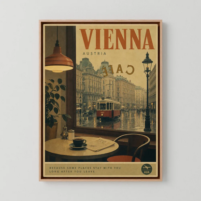 Vienna Austria Vintage Cafe Tram Travel Poster Art Print