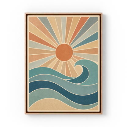 Retro Rising Sun & Ocean Wave Art Print