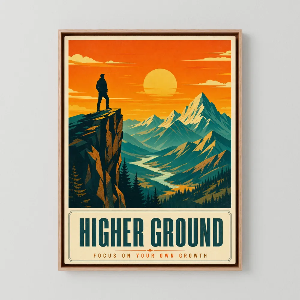 Higher Ground – Retro Mountain Landscape Art Print
