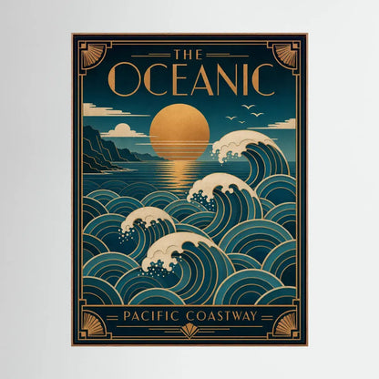 The Oceanic: Pacific Coastway – Vintage Art Deco Ocean Waves Print