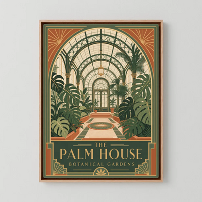 The Palm House: Botanical Gardens – Vintage Art Deco Conservatory Print