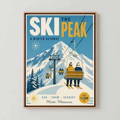 Ski The Peak Winter Getaway Retro Travel Art Print