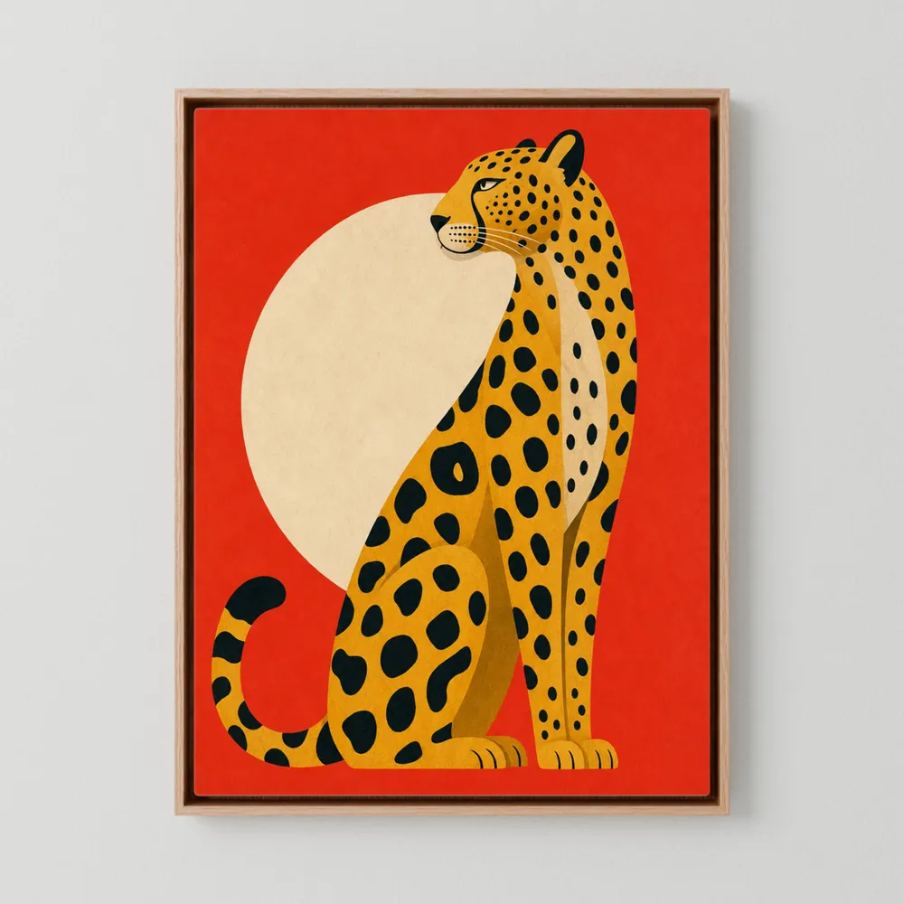 Mid-Century Modern Cheetah Red Sun Retro Art Print
