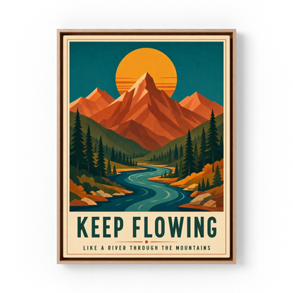 Keep Flowing – Retro Mountain & River Art Print