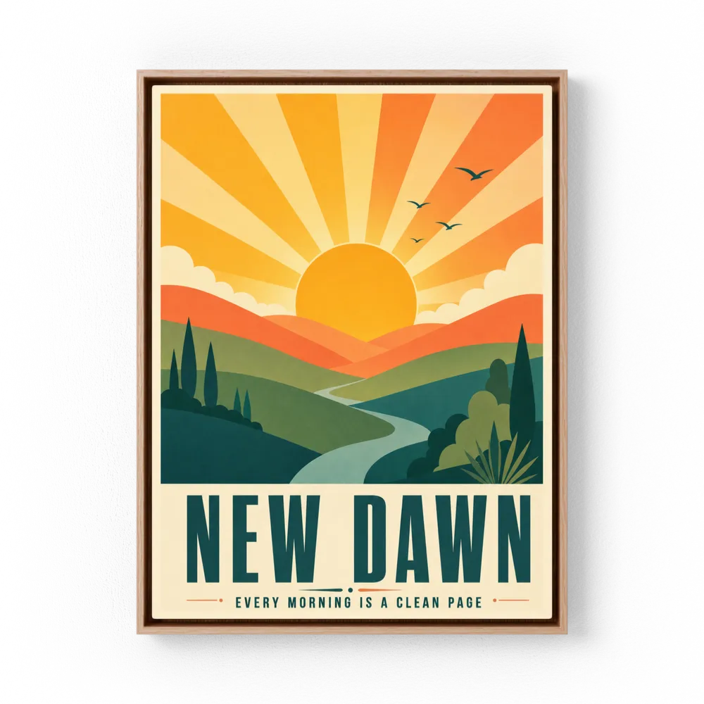 New Dawn – Retro Sunrise Landscape Art Print