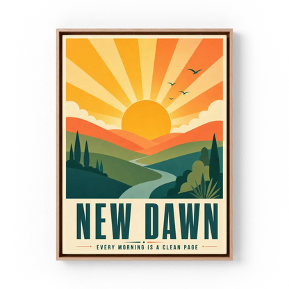 New Dawn – Retro Sunrise Landscape Art Print