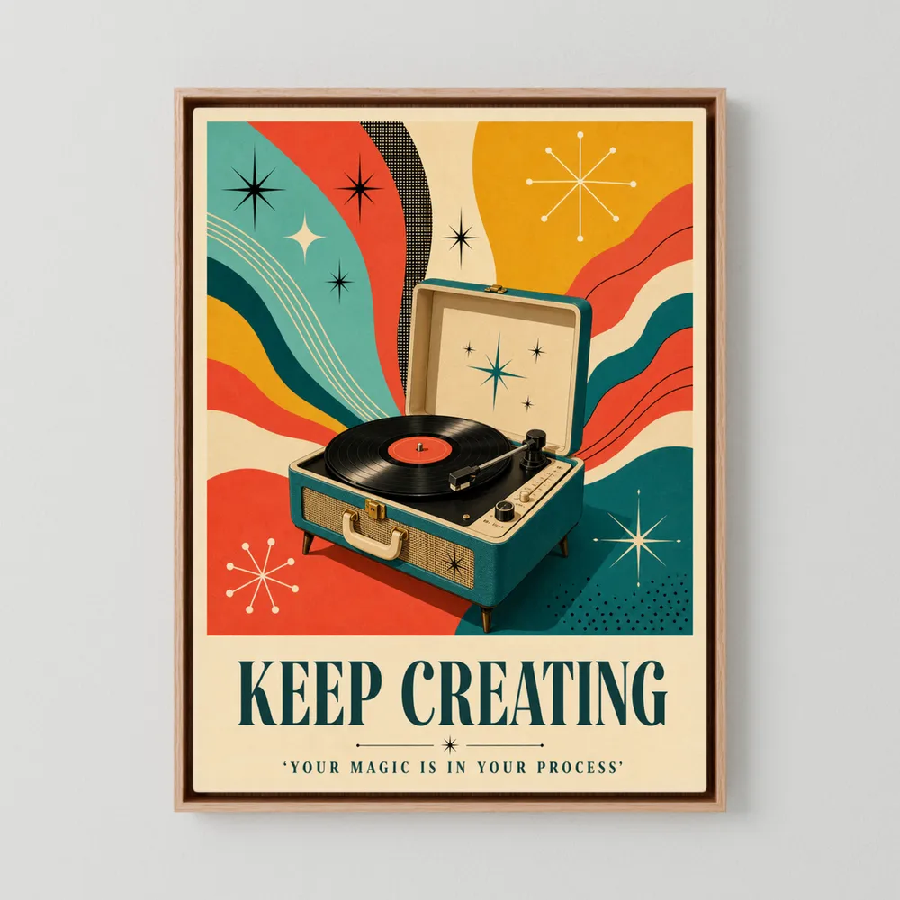 Keep Creating – Retro Vinyl Player Art Print