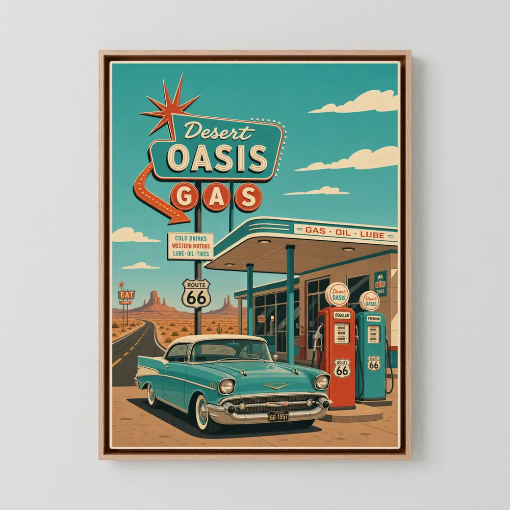 Desert Oasis Gas Station Route 66 Vintage Art Print