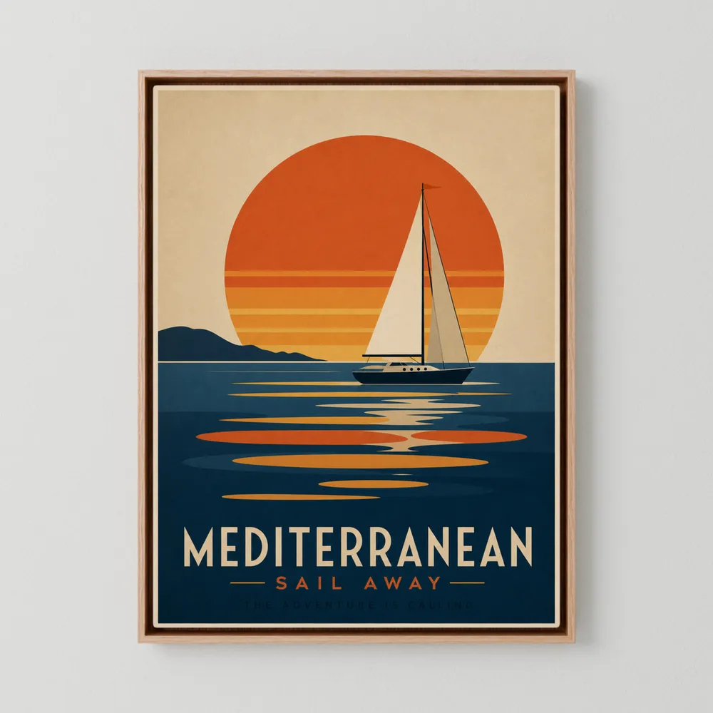 Mediterranean Sail Away Vintage Travel Poster Art Print