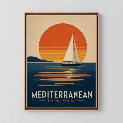 Mediterranean Sail Away Vintage Travel Poster Art Print