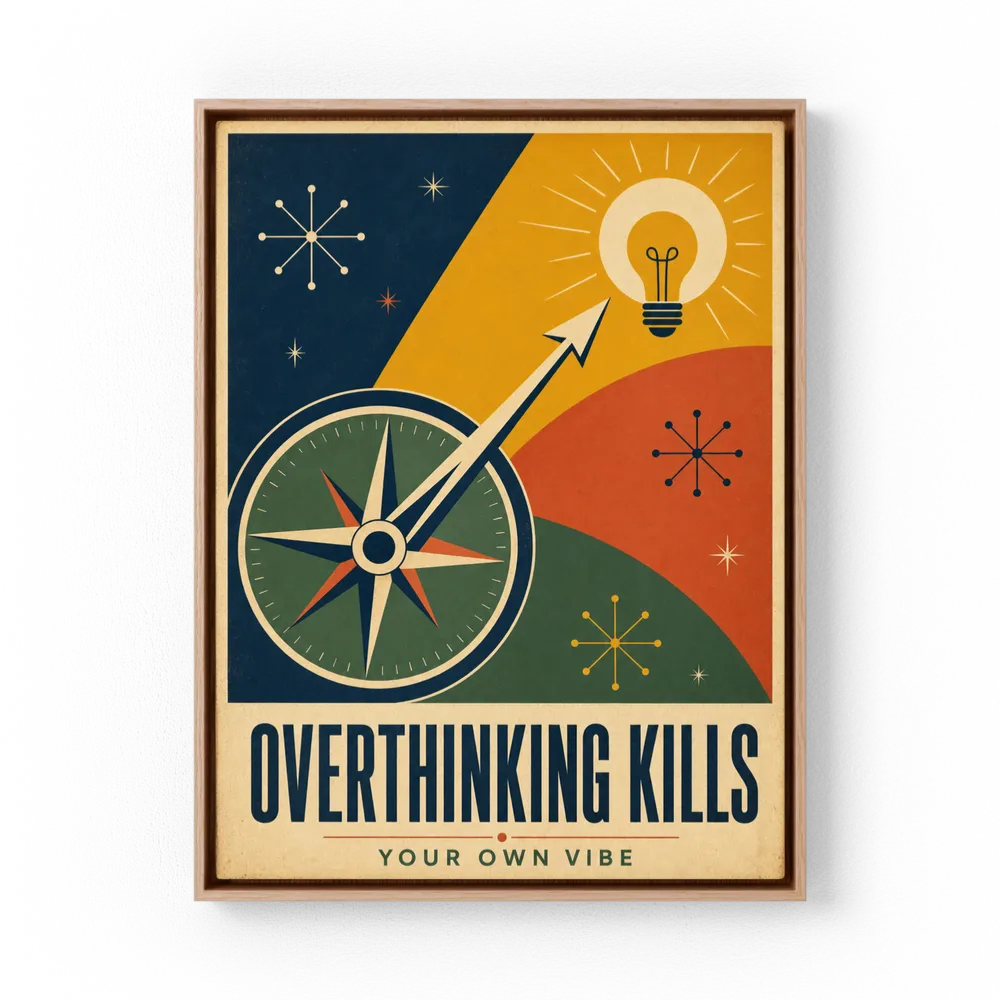 Overthinking Kills – Retro Compass & Idea Art Print