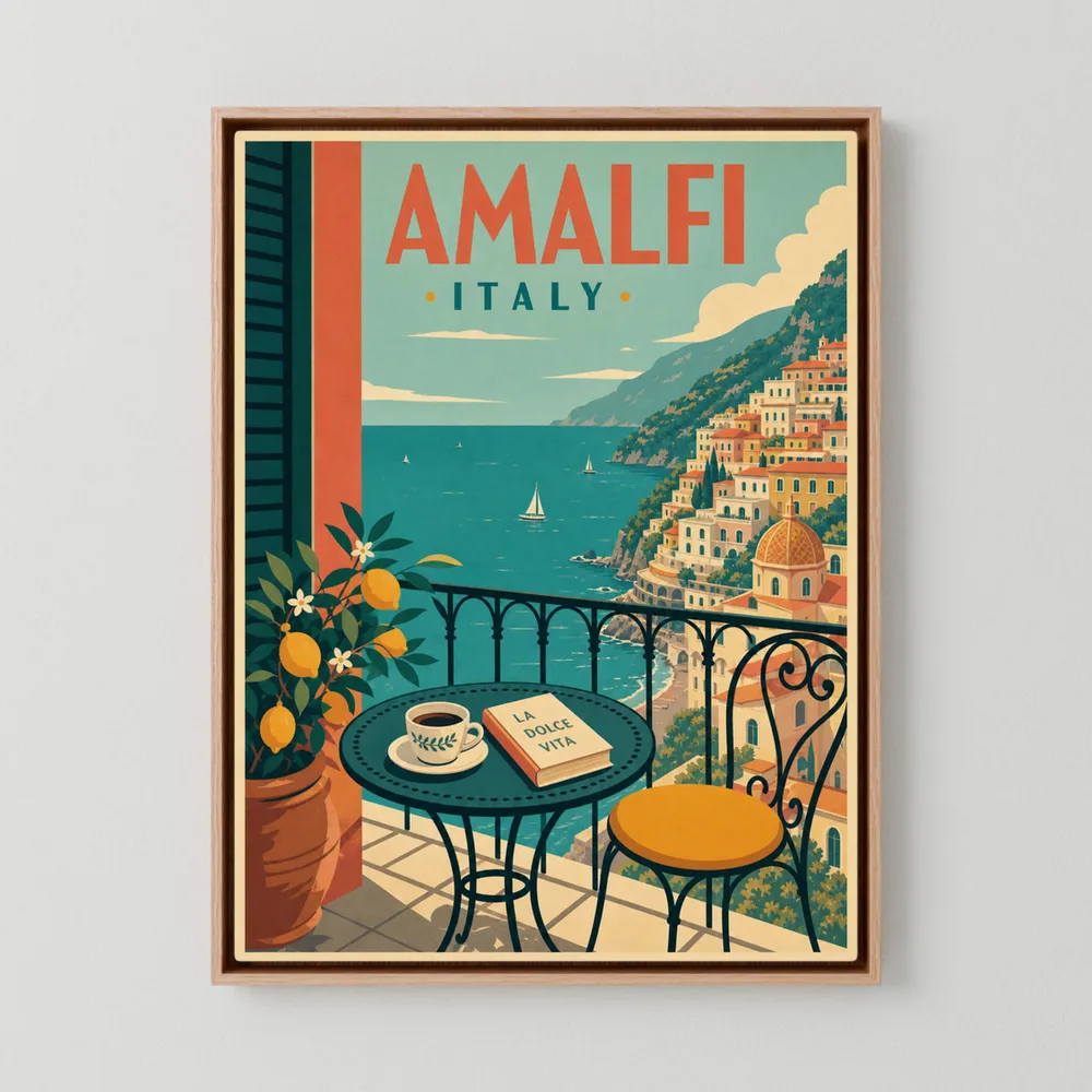Amalfi Italy Coast Balcony Vintage Travel Poster Art Print