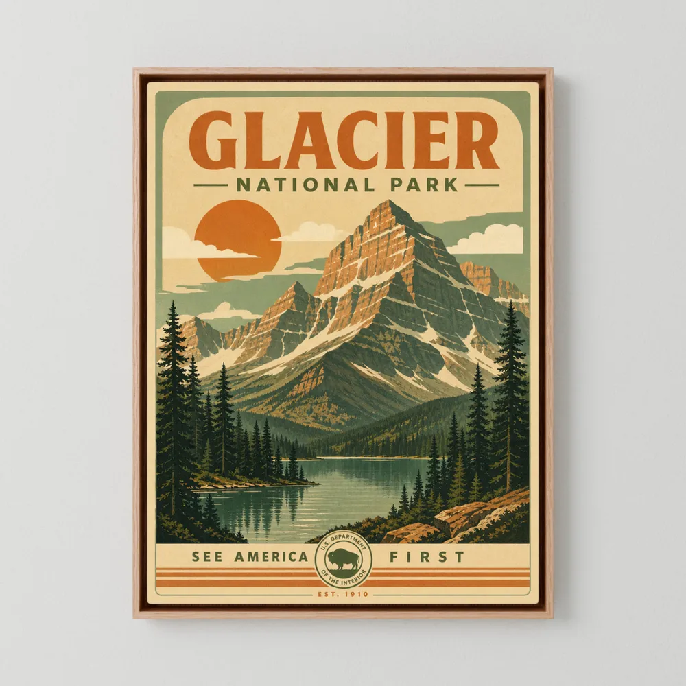Glacier National Park Vintage Travel Poster Art Print