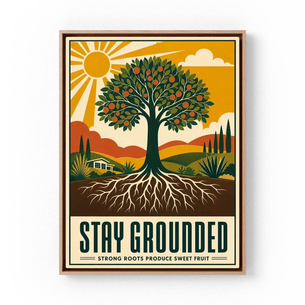 Stay Grounded – Retro Tree & Deep Roots Art Print