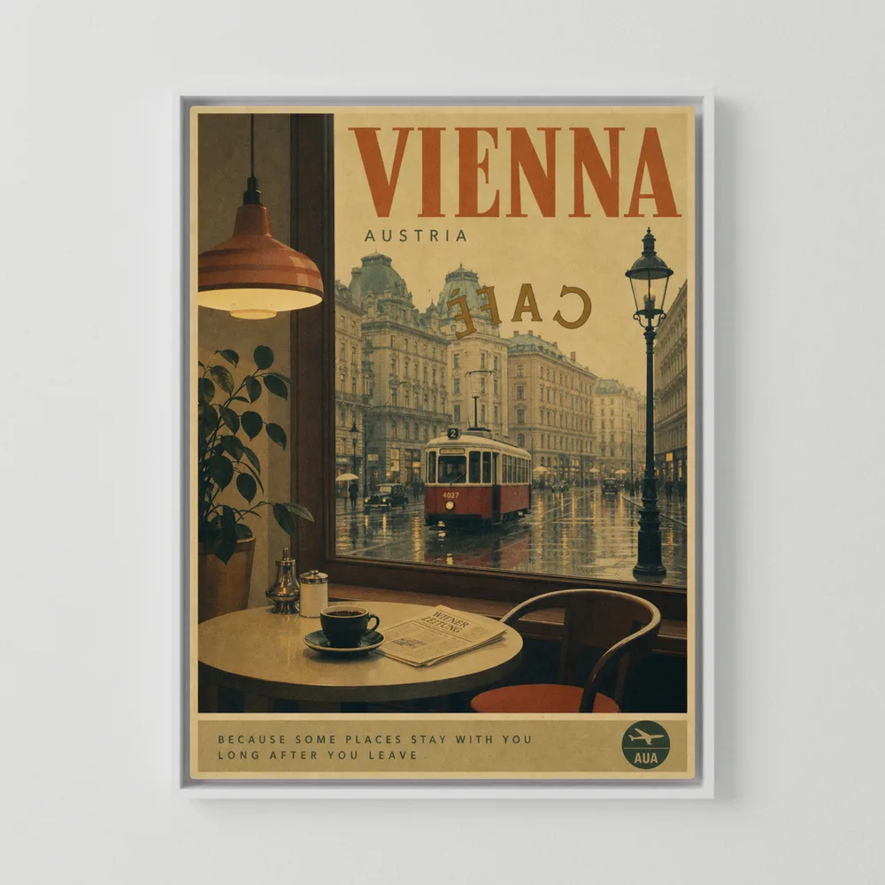 Vienna Austria Vintage Cafe Tram Travel Poster Art Print