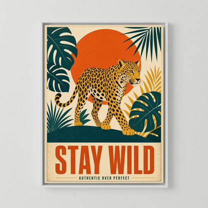 Stay Wild Leopard – Retro Jungle Art Print