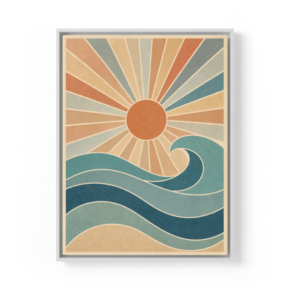 Retro Rising Sun & Ocean Wave Art Print