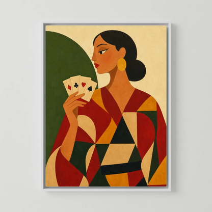 Woman Holding Playing Cards Mid-Century Art Deco Print