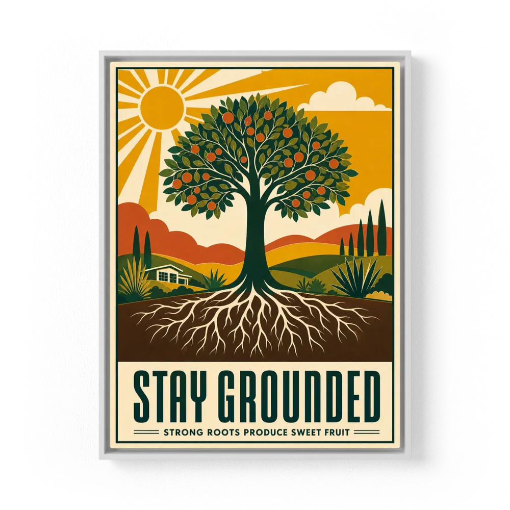Stay Grounded – Retro Tree & Deep Roots Art Print