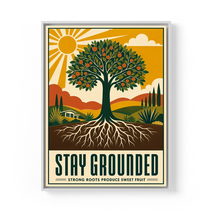 Stay Grounded – Retro Tree & Deep Roots Art Print