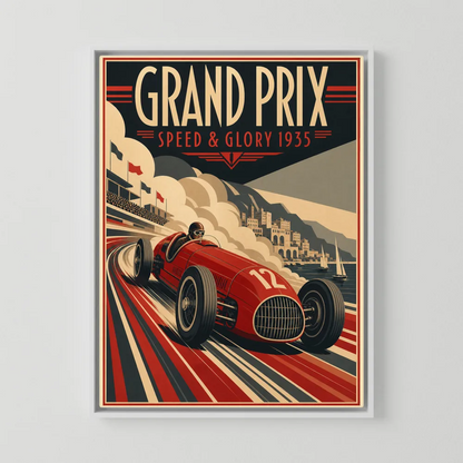 Grand Prix: Speed & Glory 1935 – Vintage Art Deco Racing Poster Print