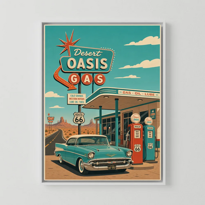 Desert Oasis Gas Station Route 66 Vintage Art Print