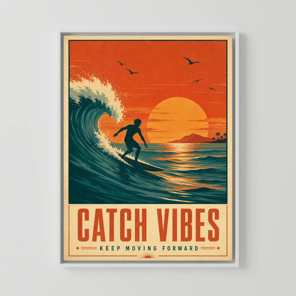 Catch Vibes – Retro Surfing Ocean Art Print