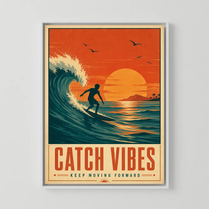 Catch Vibes – Retro Surfing Ocean Art Print