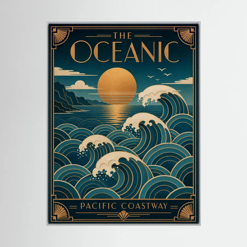 The Oceanic: Pacific Coastway – Vintage Art Deco Ocean Waves Print
