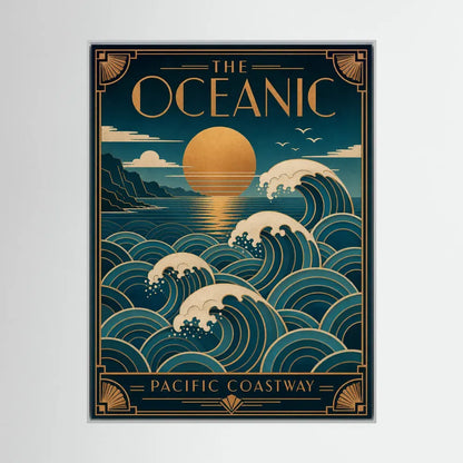 The Oceanic: Pacific Coastway – Vintage Art Deco Ocean Waves Print