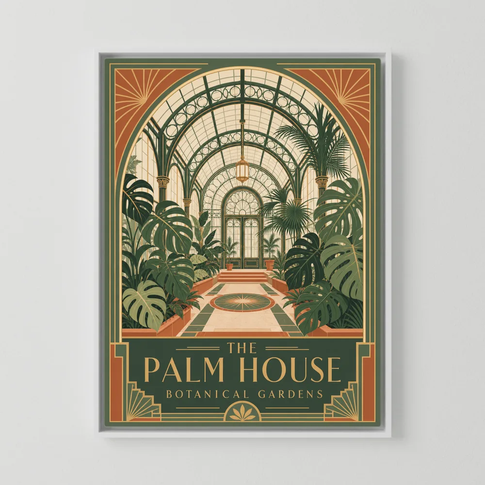The Palm House: Botanical Gardens – Vintage Art Deco Conservatory Print