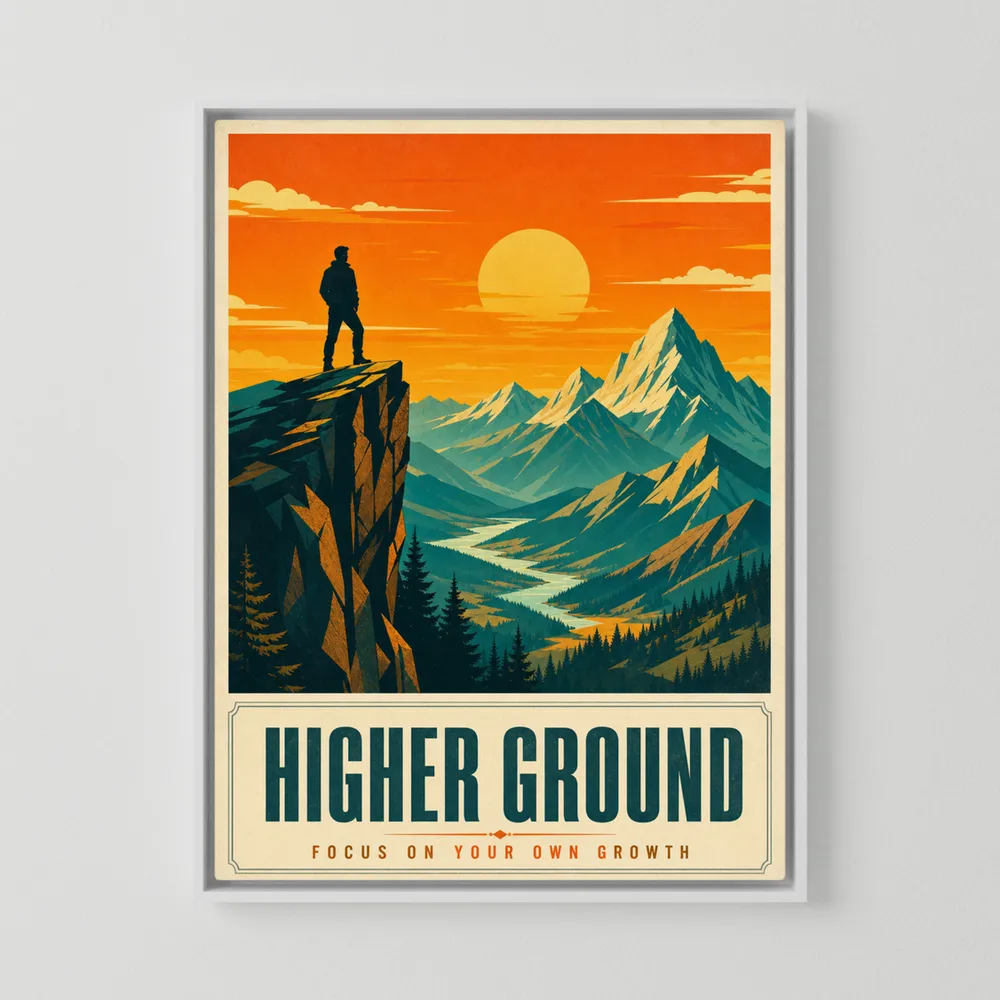 Higher Ground – Retro Mountain Landscape Art Print