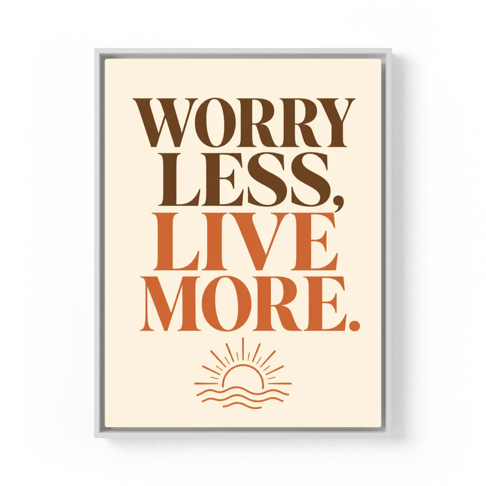 "Worry Less, Live More" Retro Sunset Art Print