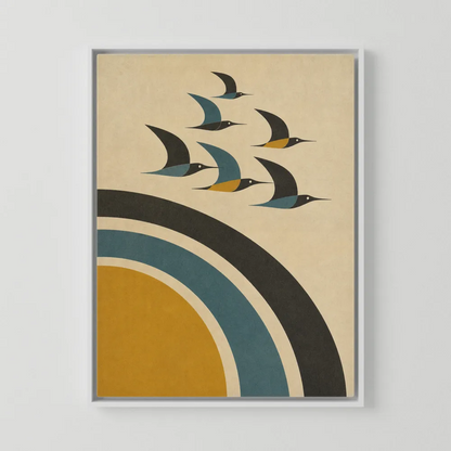 Mid-Century Modern Birds in Flight Abstract Art Print