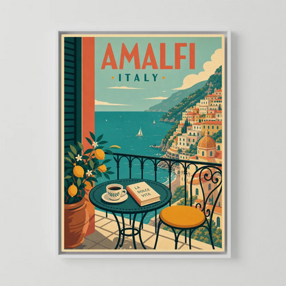 Amalfi Italy Coast Balcony Vintage Travel Poster Art Print