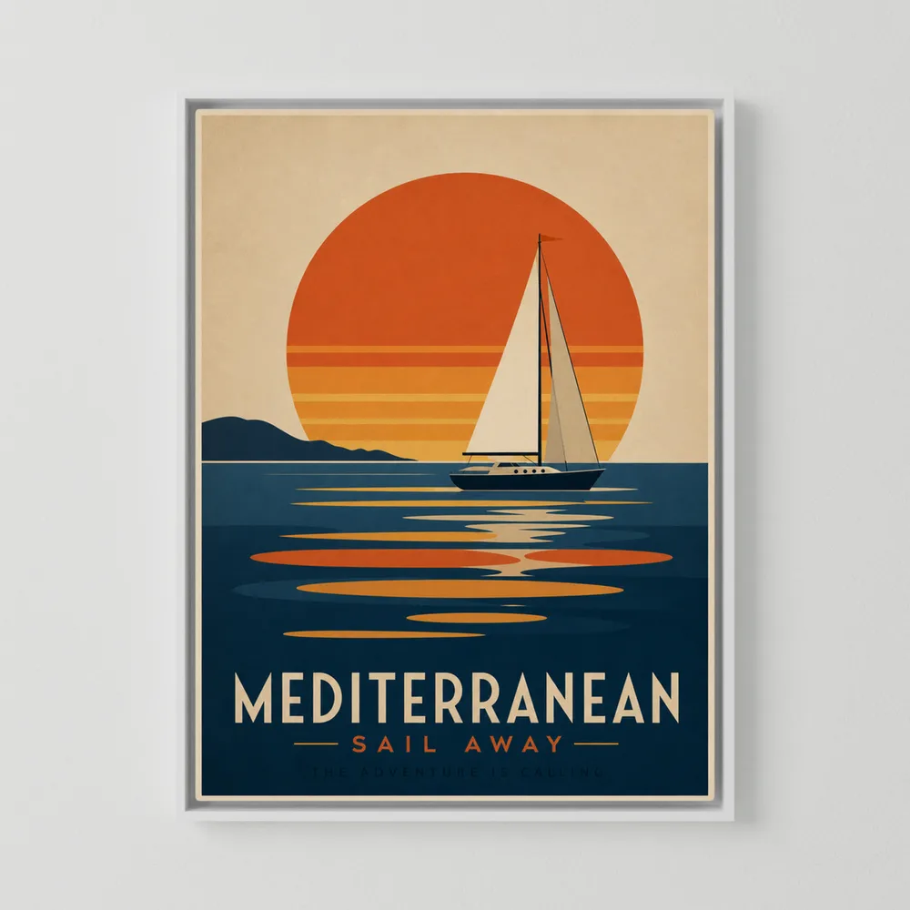 Mediterranean Sail Away Vintage Travel Poster Art Print
