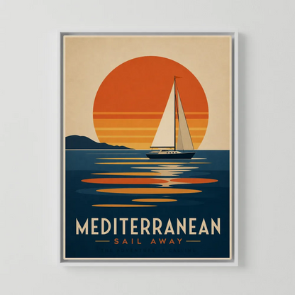 Mediterranean Sail Away Vintage Travel Poster Art Print