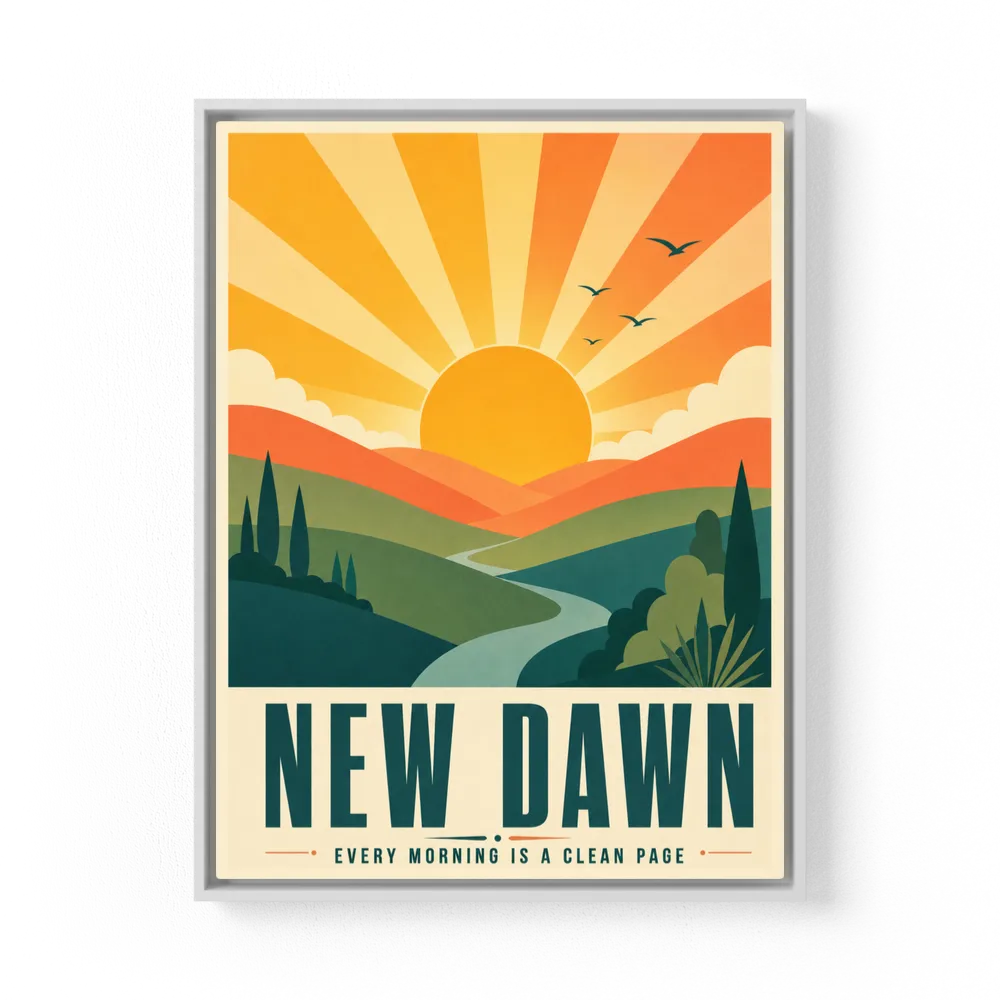 New Dawn – Retro Sunrise Landscape Art Print