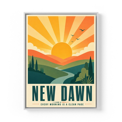 New Dawn – Retro Sunrise Landscape Art Print
