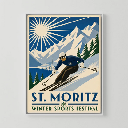 St. Moritz: Winter Sports Festival – Vintage Swiss Alps Ski Poster Print